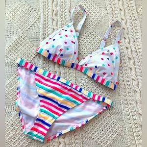NWOT - California Sunshine Two Piece Bikini - Polka Dots and Stripes - Size L